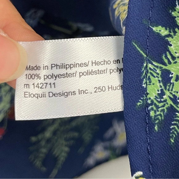 ELOQUII‎ Elements Blue Floral Long Balloon Sleeve Blouse - Picture 5 of 9